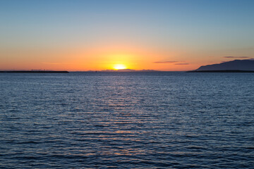 Sunset over the sea in Reykjavik, Iceland