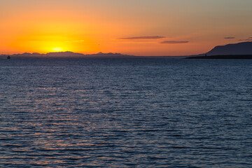 Sunset over the sea in Reykjavik, Iceland