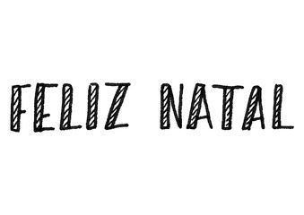 Merry Christmas Text Banner. Black pen lines lettering quote in Portuguese. Modern Calligraphy for logo, postcard, poster and print. Xmas festival congratulation in Portugal. Feliz Natal.