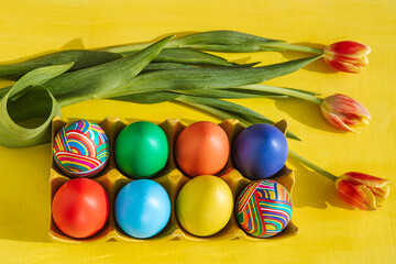 Easter eggs and Easter bunny. With space for the text. Background for the site.