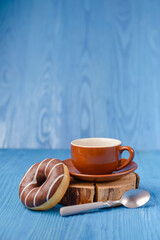 donuts lying on the table. blue background