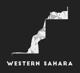 Western Sahara - communication network map of country. Western Sahara trendy geometric design on dark background. Technology, internet, network, telecommunication concept. Vector illustration.