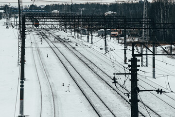 Railway tracks in winter in Russia.