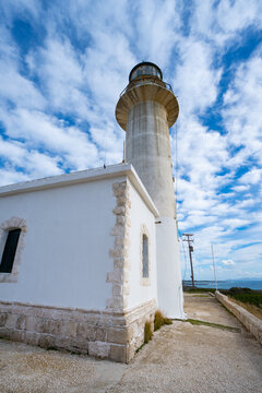 Close up of Gero gobos lighthouse in Lixouri, Kefalonia island in Greece
