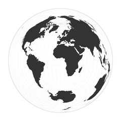 Map of The World. Lambert azimuthal equal-area projection. Globe with latitude and longitude net. World map on meridians and parallels background. Vector illustration.