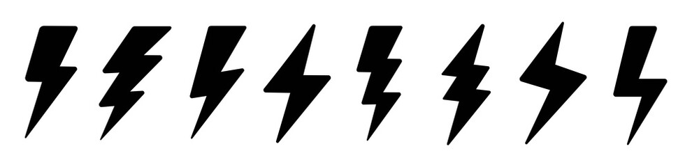 Lightning bolt icon set, Thunderbolt flat style, flash electric symbol, Vector illustration