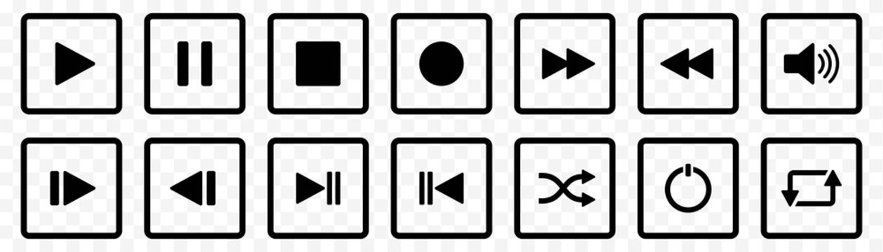 Media Player Buttons icon set, Play and pause buttons sign isolated on transparent background, vector illustration 