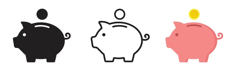 Fotobehang Piggy bank icon. Piggy bank saving money icon in different style. Baby pig piggy bank. vector illustration © Graficriver