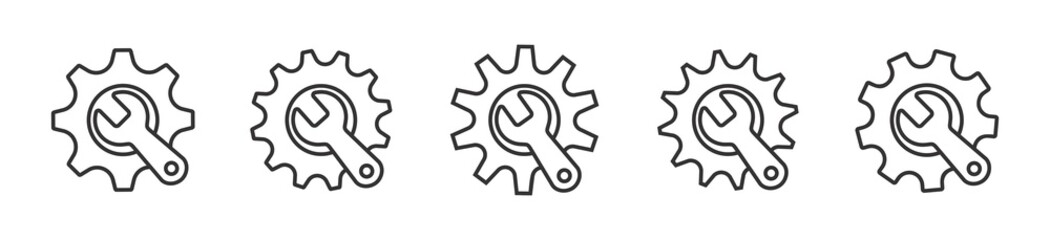 wrench with gear icon in line style, Service tool gear symbol, vector illustration