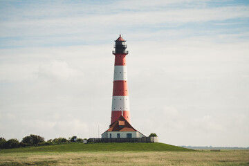 Westerheversand and lighthouse in Westerhever in North Frisia in the state Schleswig-Holstein