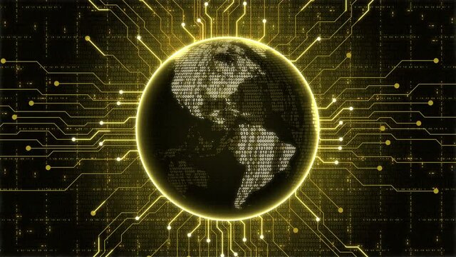 Futuristic Globe HUD Yellow Background Looped Animation