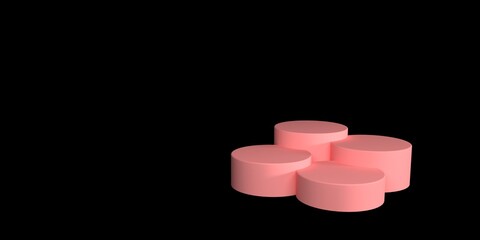 Orange pastel product stand or podium pedestal on empty display with black backdrops. 3D rendering.