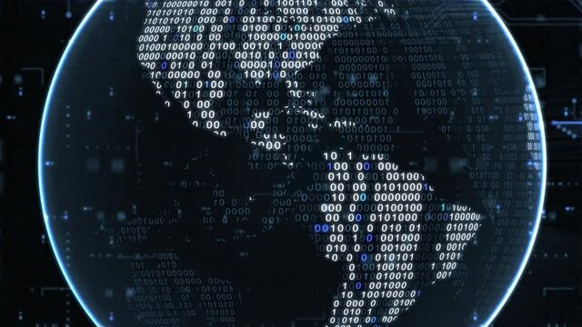 Digital Globe Earth with Binary Code Blue Hud Hologram Background