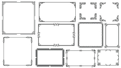 Set Black Simple Line Frame Collection Doodle Square Floral Frame Leaves Elements Vector Design Style Sketch Isolated Illustration For Banner