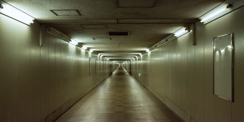 Dark and long underground passage　暗く長い地下道 成田空港と京成東成田駅の連絡通路