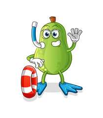 avocado swimmer with buoy mascot. cartoon vector