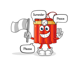 dynamite hold surrender flag mascot. cartoon vector