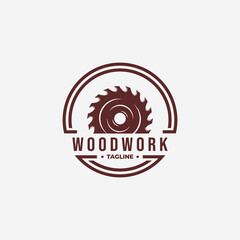 Emblem of Wood Saws Carpenter Carpentry Vintage Logo, Illustration Vector Design of Sawmill Concept, Forest Wooden Log