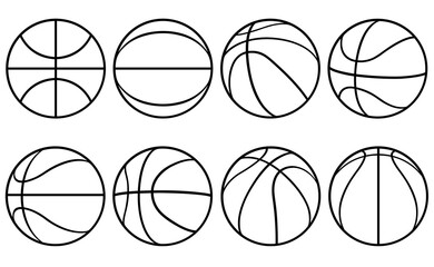 Set of basketball balls isolated on white
