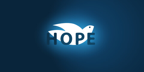 Hope - Lettering with Peace Pigeon - Vector Design Concept