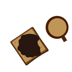 Toast with chocolate paste and coffee. Vector illustration.