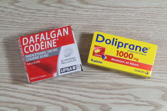 Primelin &ndash; France, November 16, 2020 : Dafalgan codeine and Doliprane boxes