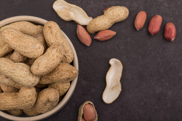 Dried peanuts with shells. Close up image.