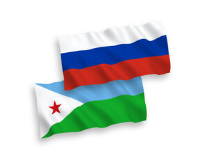 Flags of Republic of Djibouti and Russia on a white background