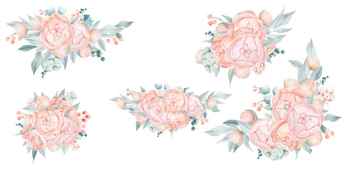 Boho roses frame clipart, Watercolor floral borders png, Wedding clipart with dusty pink roses for invitations, baby shower, Mother's day