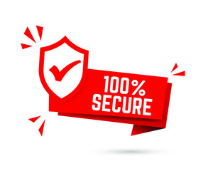 Vector Illustration 100 Percent Secure Label. Modern Web Banner Element With Shield Icon