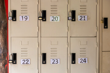 White lockers for safe storage There are numbers attached for memorization.