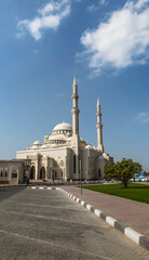 Fototapeta na wymiar Al Noor Mosque - Famous architectural landmark of Sharjah, UAE. Beautiful Islamic religious monument from Middle East.