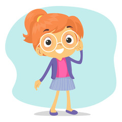 Vector Illustration of a Kid Girl Wearing Dress and Eyeglasses