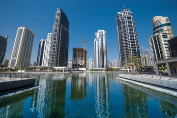 Fototapeta na wymiar Panoramic view of a modern skyline of Dubai, United Arab emirates.