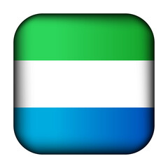 Glass light ball with flag of Sierra Leone. Squared template icon. National symbol. Glossy realistic cube, 3D abstract vector illustration highlighted. Big quadrate, foursquare