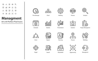 set of business managment thin line icons 64x64 px