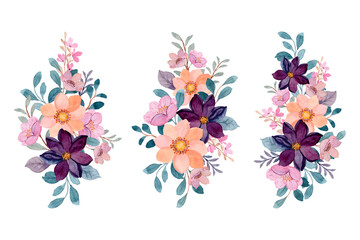 Watercolor pink and burgundy floral bouquet collection