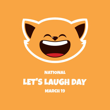 National Let's Laugh Day vector. Laughing cat face emoji icon vector. Cheerful cat cartoon character. Happy cat face expression vector. Let's Laugh Day Poster, March 19. Important day