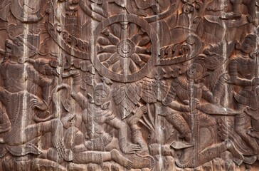 Carved Wooden Panel in Thailand