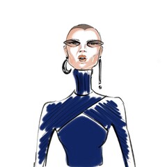 Obraz na płótnie Canvas trendy art sketch fashionable pensive girl with short hair and glasses illustration 