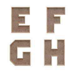 Corkboard style capital letter alphabet - letters E-H