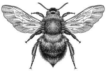 Engrave isolated bumblebee hand drawn graphic illustration - obrazy, fototapety, plakaty