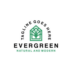 evergreen logo design with monoline and modern style for agriculture
