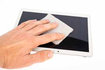 clean the tablet with a cleaning pad
