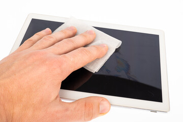 clean the tablet with a cleaning pad