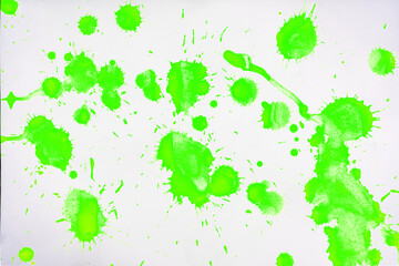 Green blots and spots on a white background.