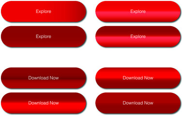 Download now and explore buttons with shadow Rollover icon. Website download button. Simple modern concept button for website and projects. Dark and light interface design. Click to download Red icons