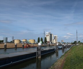 Fototapeta premium Wageningen, The Netherlands - 12 August 2018: Ship in the harbour of Wageningen the Netherlands
