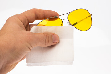 clean sunglasses anti-glare yellow glasses with a cleaning cloth