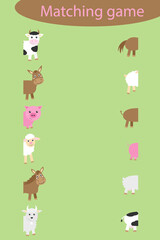 Obraz premium Find the second part of farm animals for children, fun education game for kids, educational task for the development of logical thinking, preschool worksheet activity, illustration